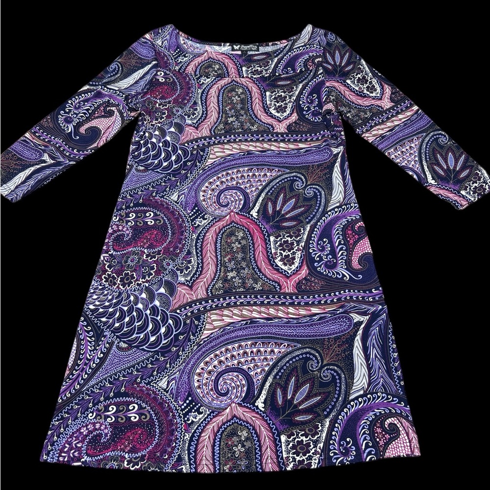 Papillon 3/4 Sleeve Colourful Psychedelic Mini Dress S